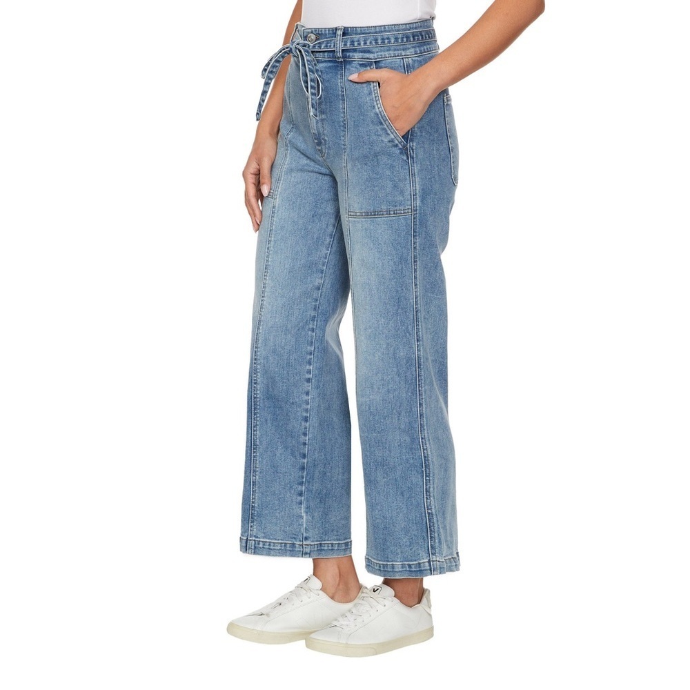 Hudson Mid Rise Tie Waist Wide Leg Cropped Light Wash Jeans 27 4 - Picture 2 of 12